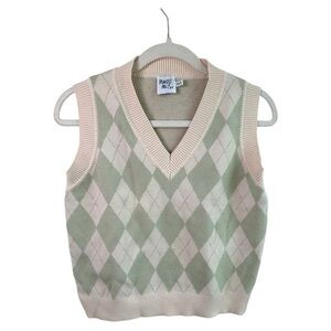 Princess Polly Sweater Womens XS Vest Argyle Light Green Prep School Clueless